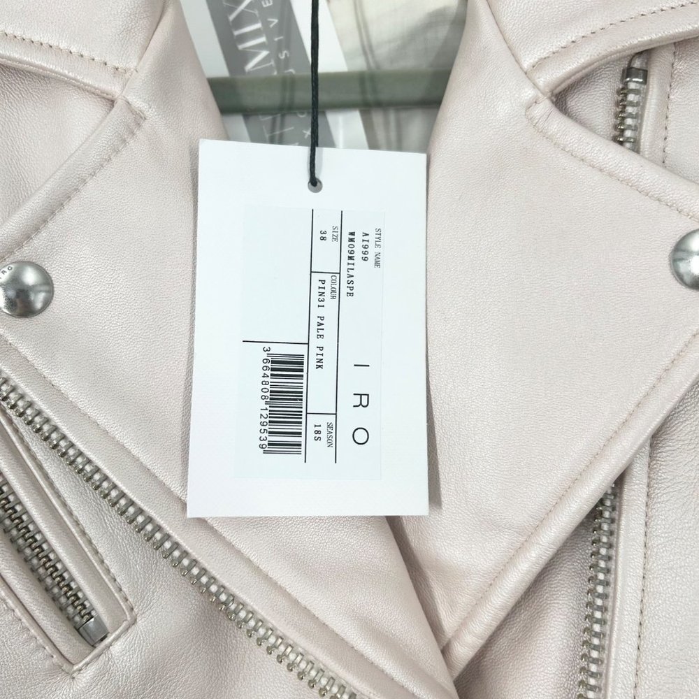 NWT Iro Milaspe Pearl Pink Lamb Leather Moto Jacket - Picture 6 of 11